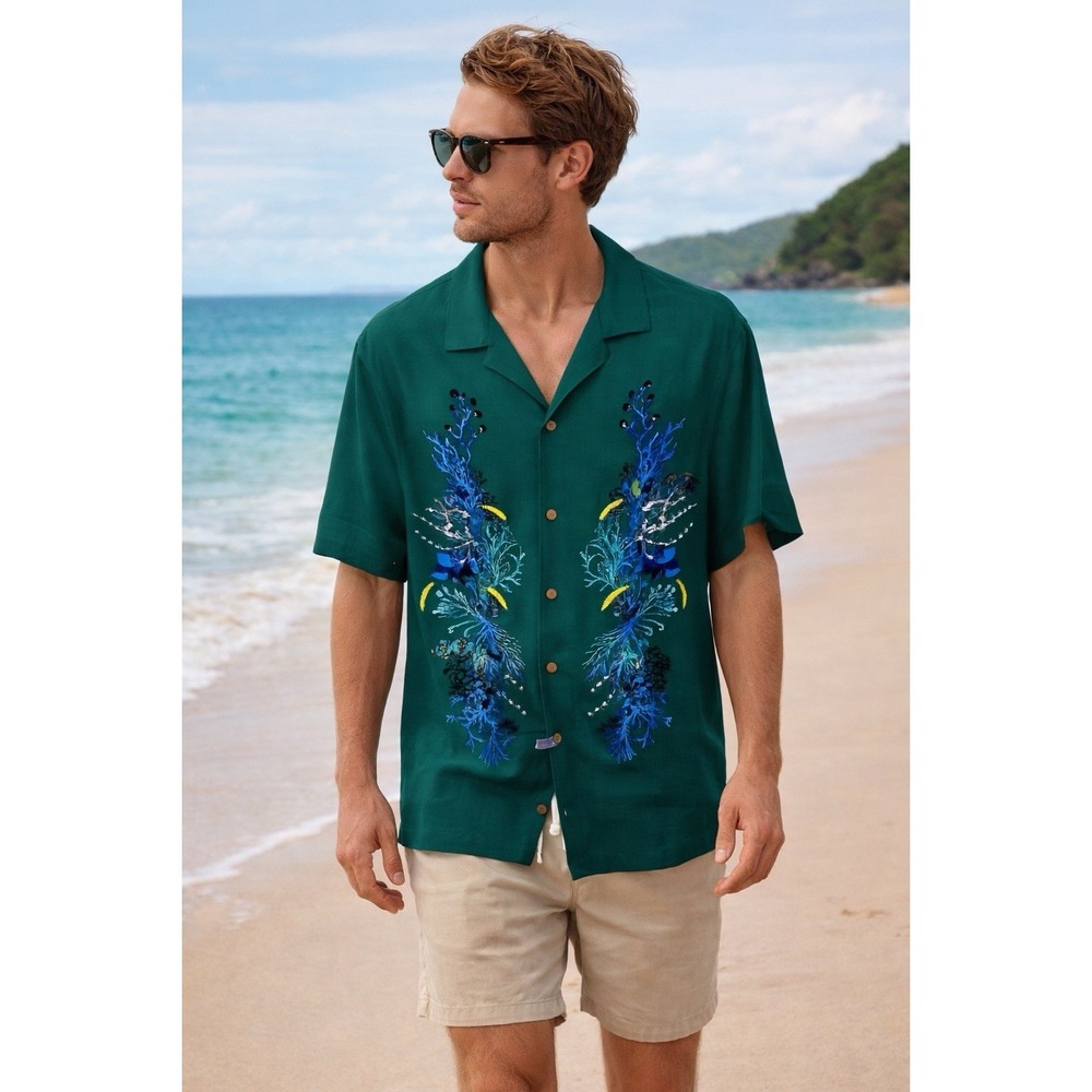 Murano Camp Liquid Luxury Collar Casual Button-Up Shirt XL‎ Slim Fit Mens